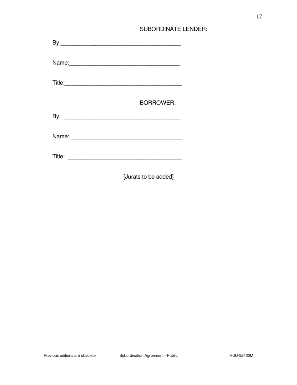 Form HUD-92420M Subordination Agreement - Public, Page 17