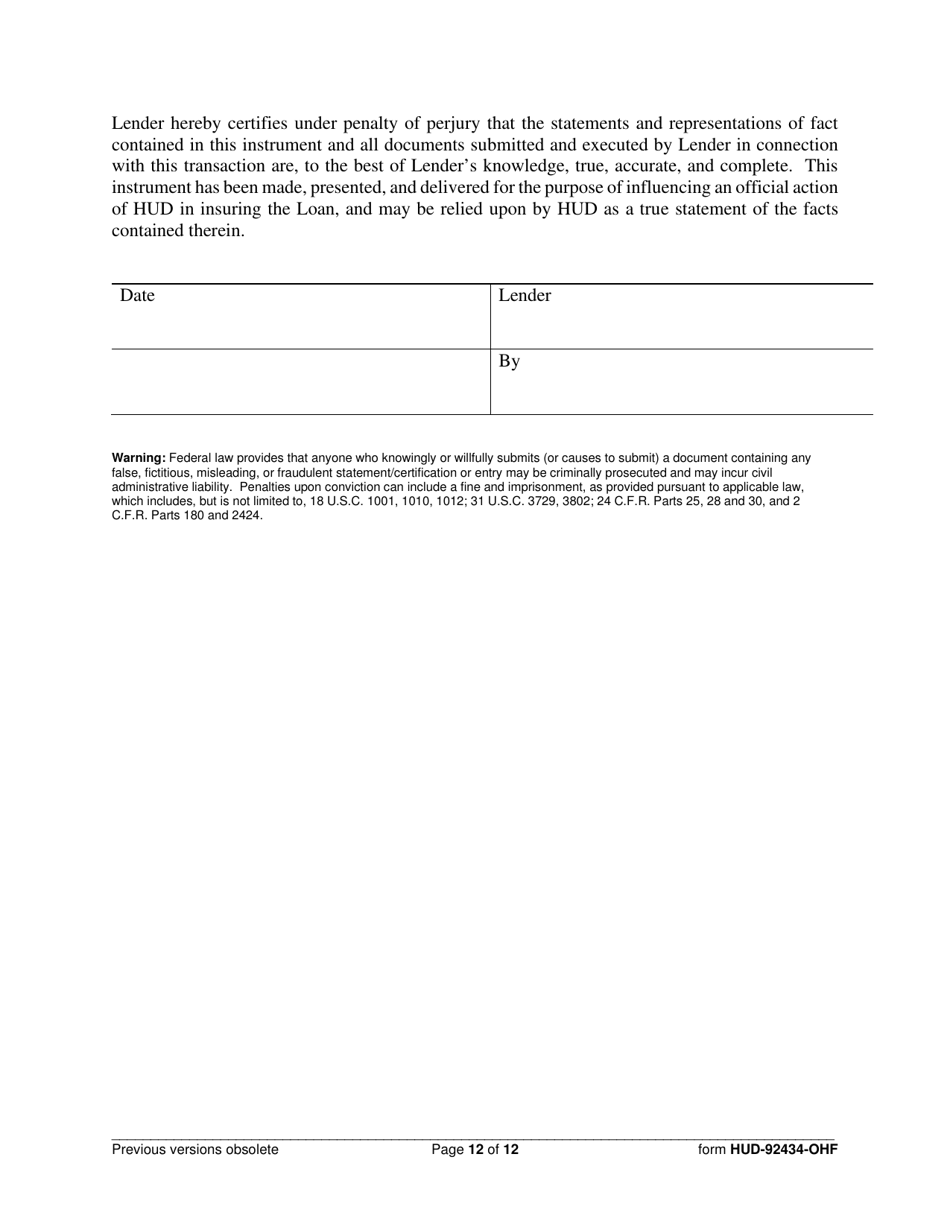 Form HUD-92434-OHF Lenders Certificate, Page 12