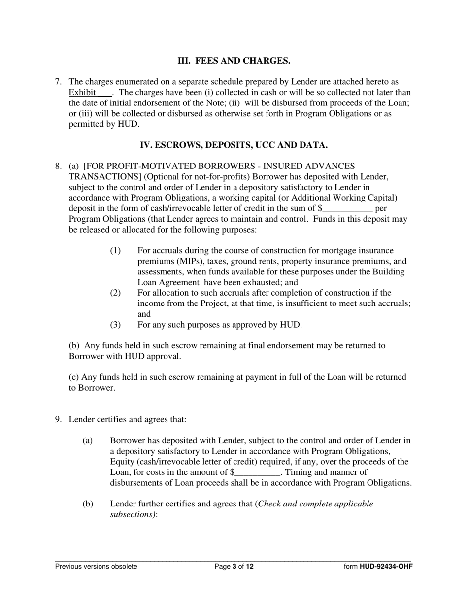 Form HUD-92434-OHF Lenders Certificate, Page 3