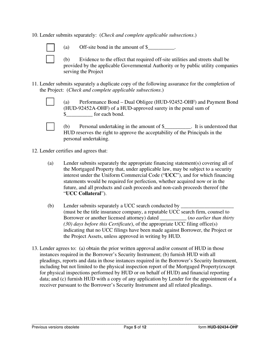 Form HUD-92434-OHF - Fill Out, Sign Online and Download Fillable PDF ...