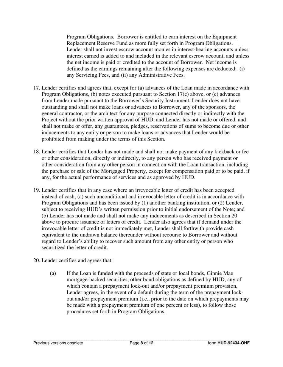 Form HUD-92434-OHF Lenders Certificate, Page 8
