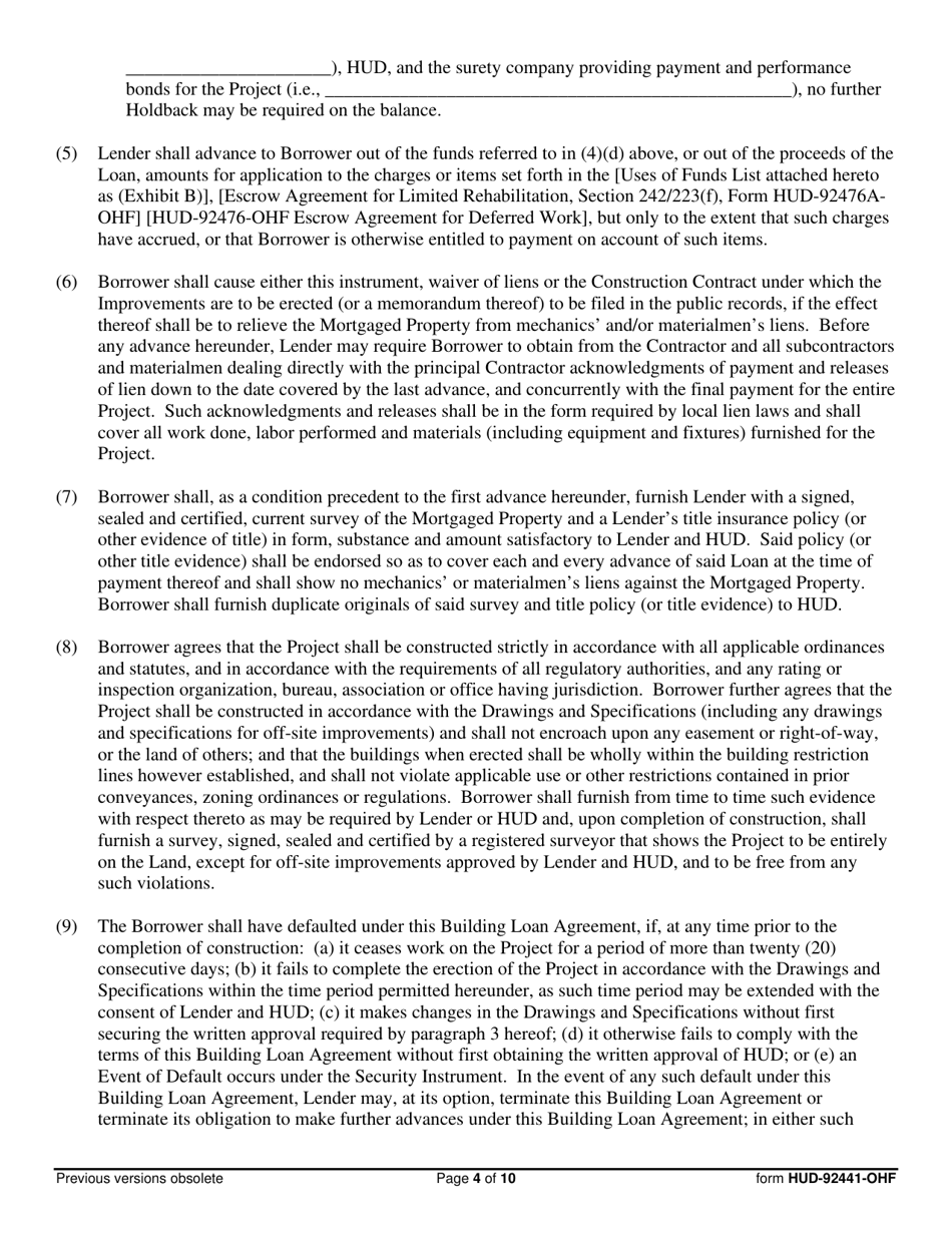 Form HUD-92441-OHF Building Loan Agreement, Page 4