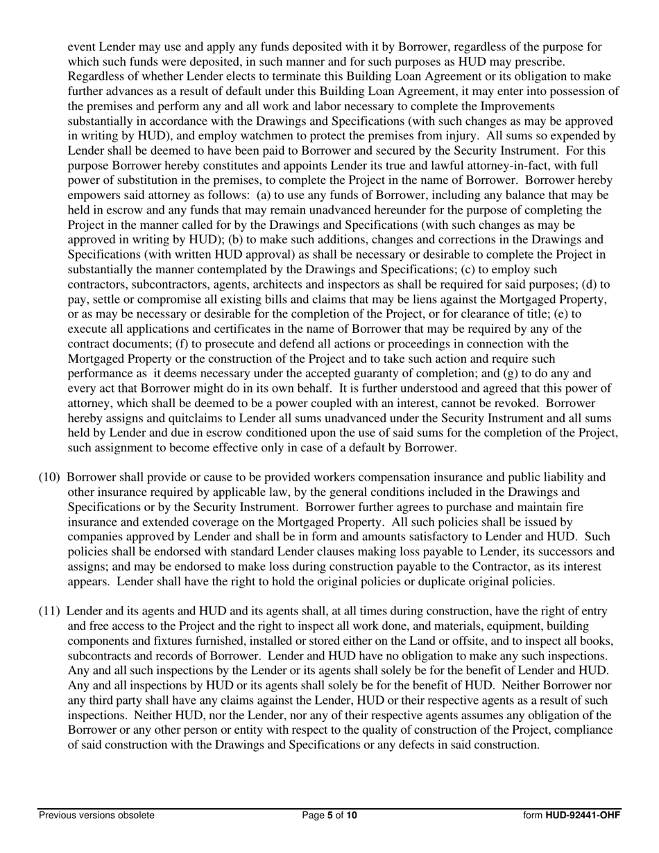 Form HUD-92441-OHF Building Loan Agreement, Page 5