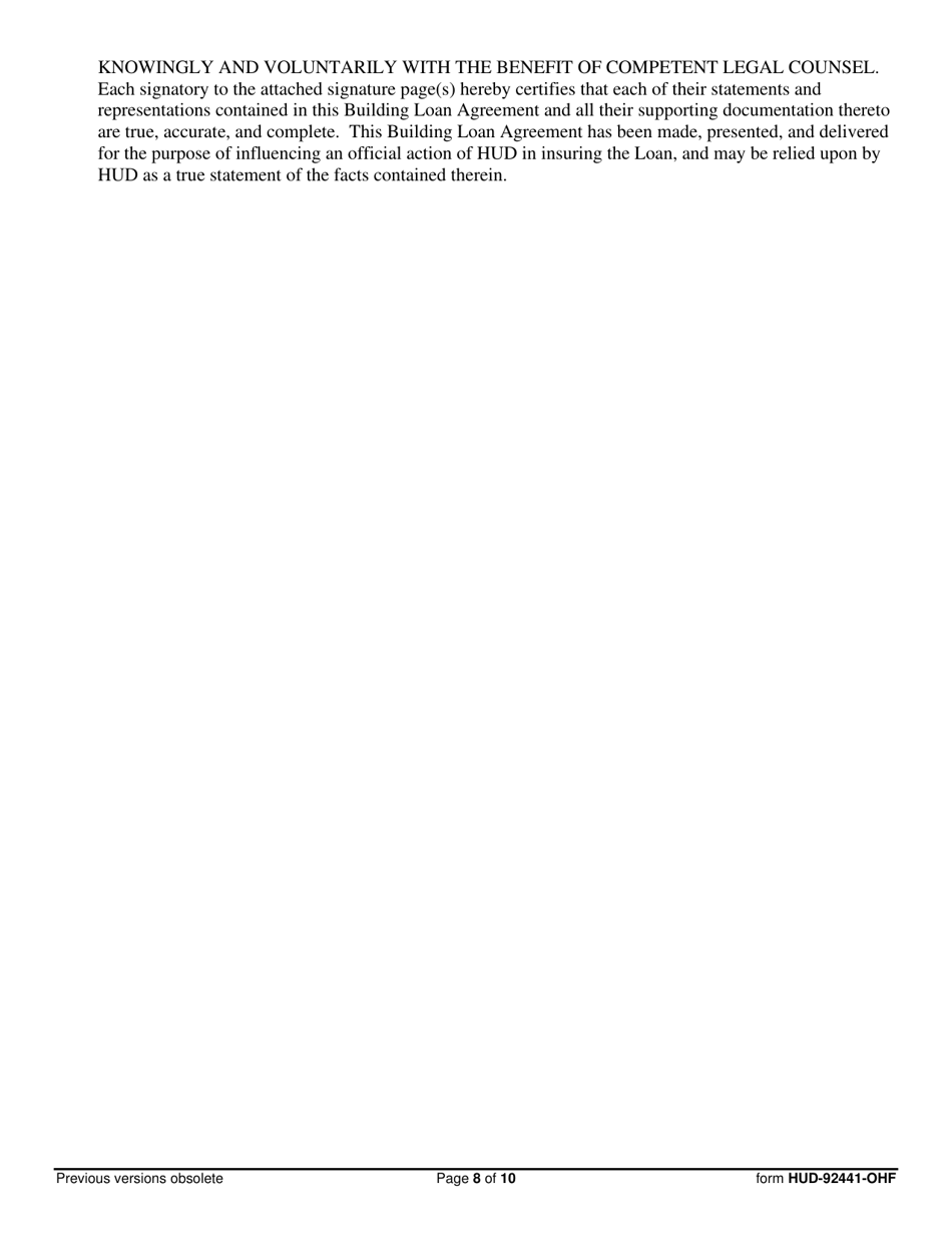Form HUD-92441-OHF Building Loan Agreement, Page 8