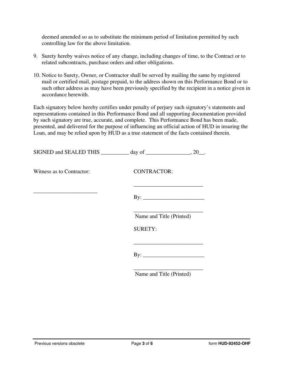 Form HUD-92452-OHF Performance Bond - Dual Obligee - Section 242, Page 3