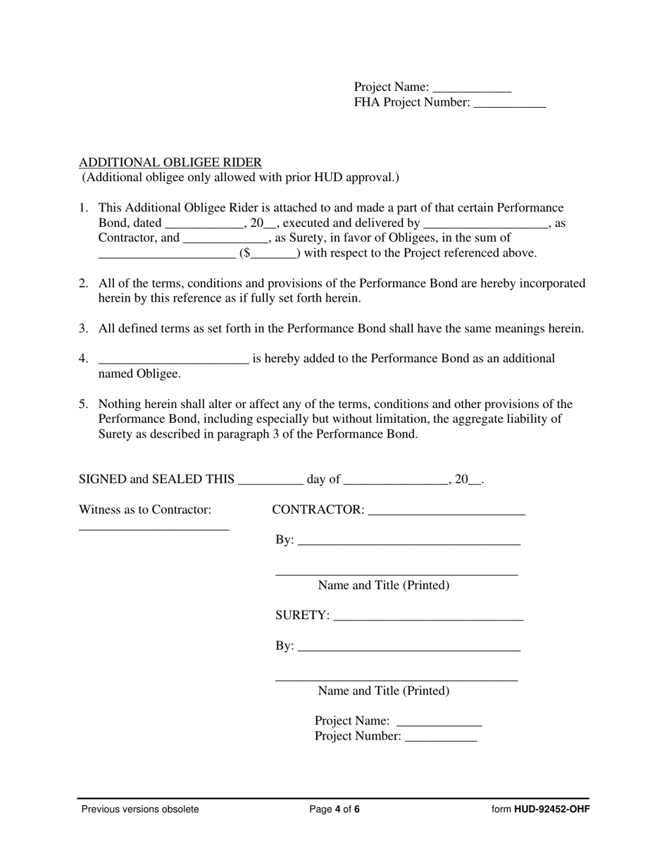 Form HUD-92452-OHF Performance Bond - Dual Obligee - Section 242, Page 4