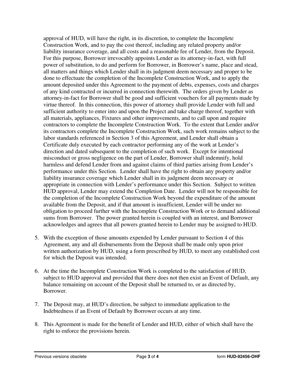 Form HUD-92456-OHF Escrow Agreement for Incomplete Construction, Page 3