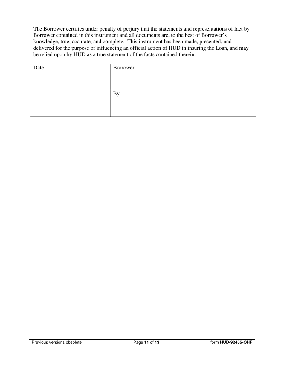 Form HUD-92455-OHF Request for Endorsement of Credit Instrument  Certificate of Lender, Borrower  General Contractor, Page 11