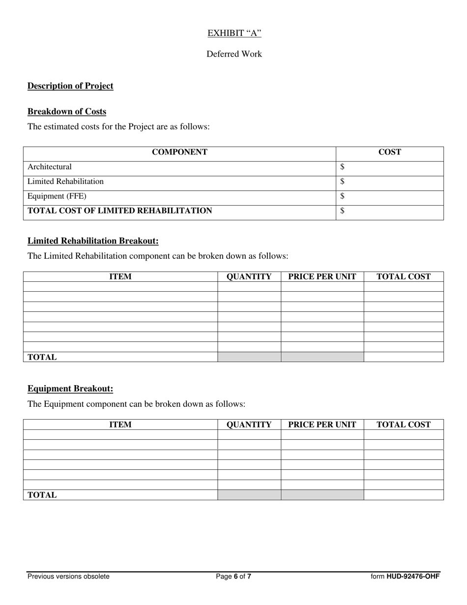 Form HUD-92476-OHF Escrow Agreement for Deferred Work, Page 6