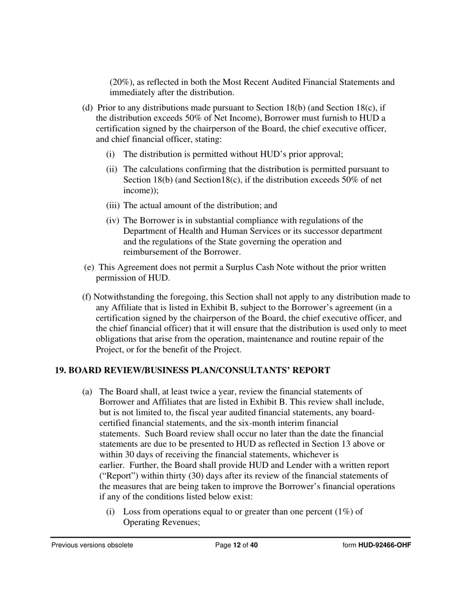 Form HUD-92466-OHF Hospital Regulatory Agreement - Borrower, Page 12