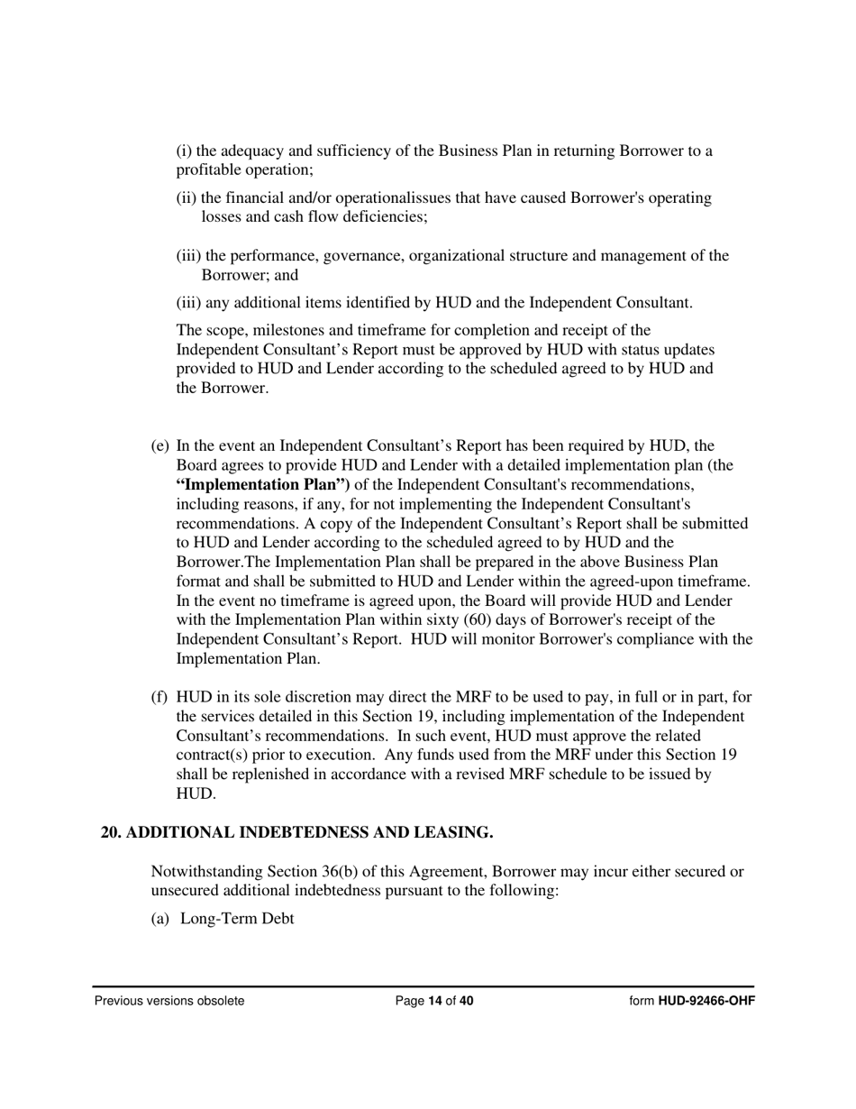 Form HUD-92466-OHF Hospital Regulatory Agreement - Borrower, Page 14