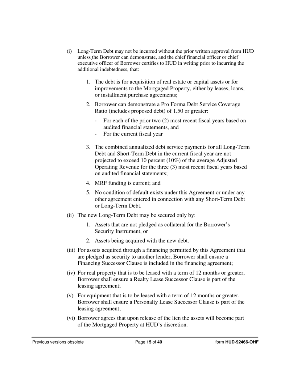 Form HUD-92466-OHF Hospital Regulatory Agreement - Borrower, Page 15
