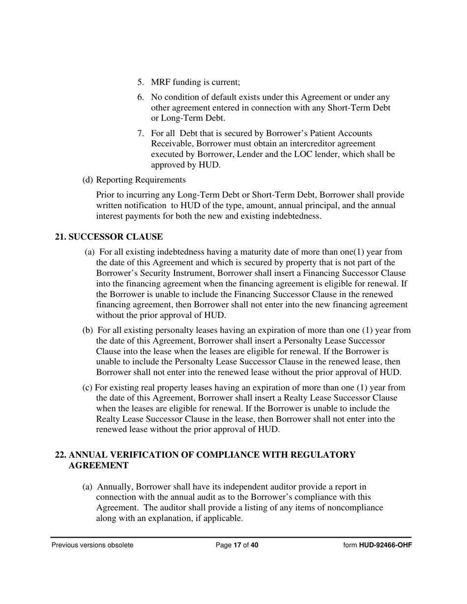 Form HUD-92466-OHF Hospital Regulatory Agreement - Borrower, Page 17