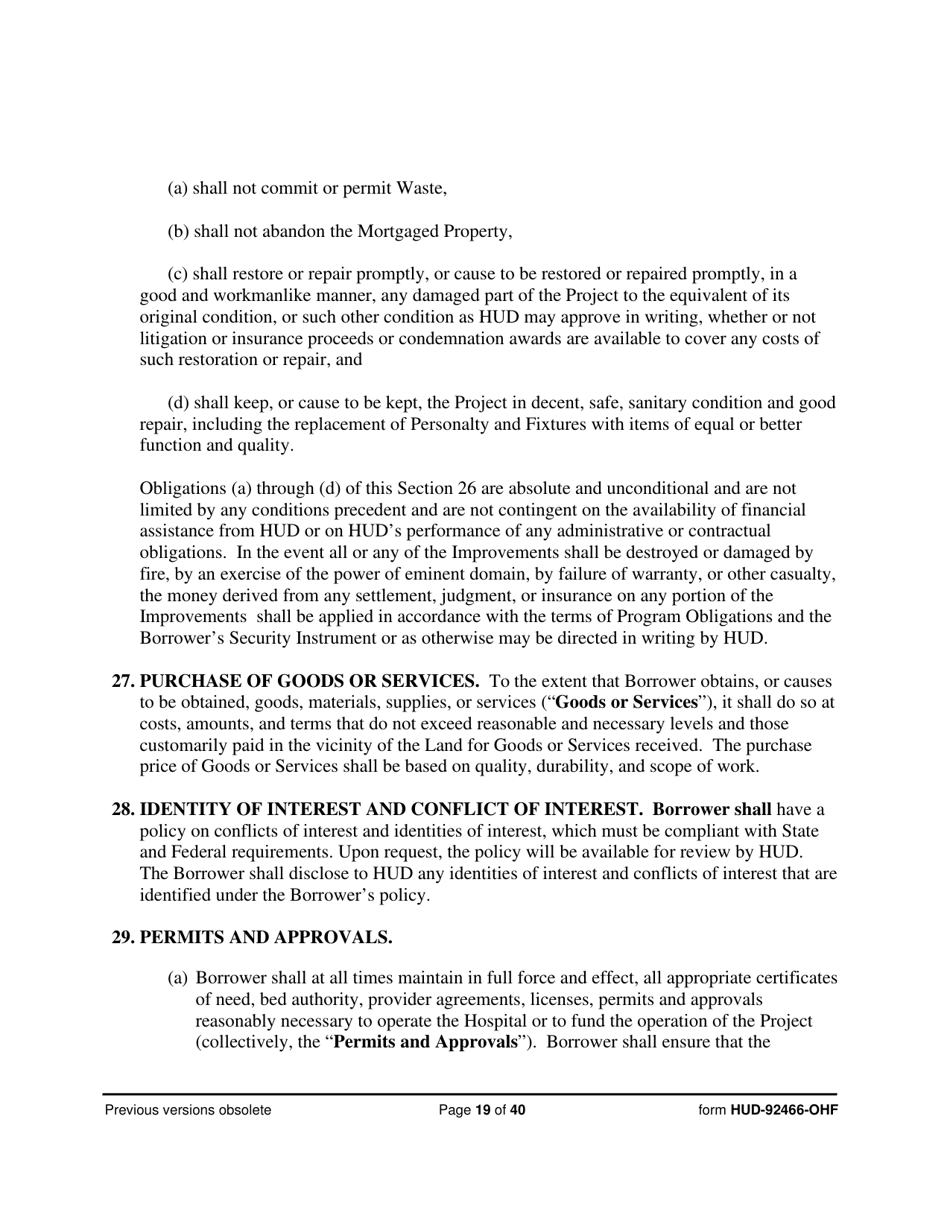 Form HUD-92466-OHF Hospital Regulatory Agreement - Borrower, Page 19