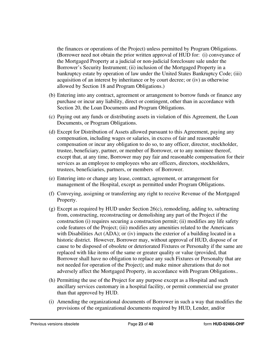 Form HUD-92466-OHF Hospital Regulatory Agreement - Borrower, Page 23