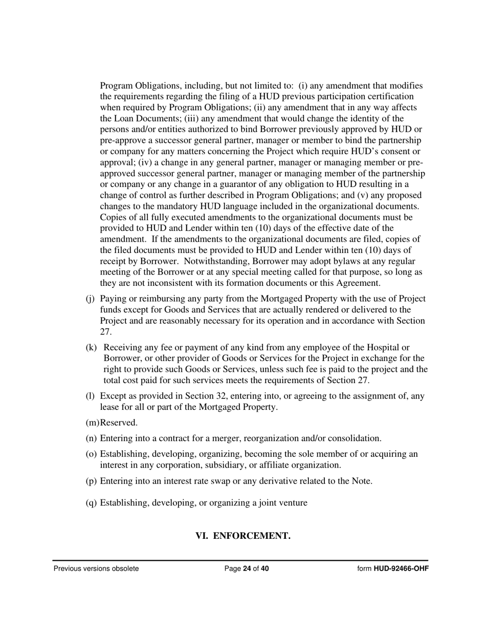 Form HUD-92466-OHF Hospital Regulatory Agreement - Borrower, Page 24