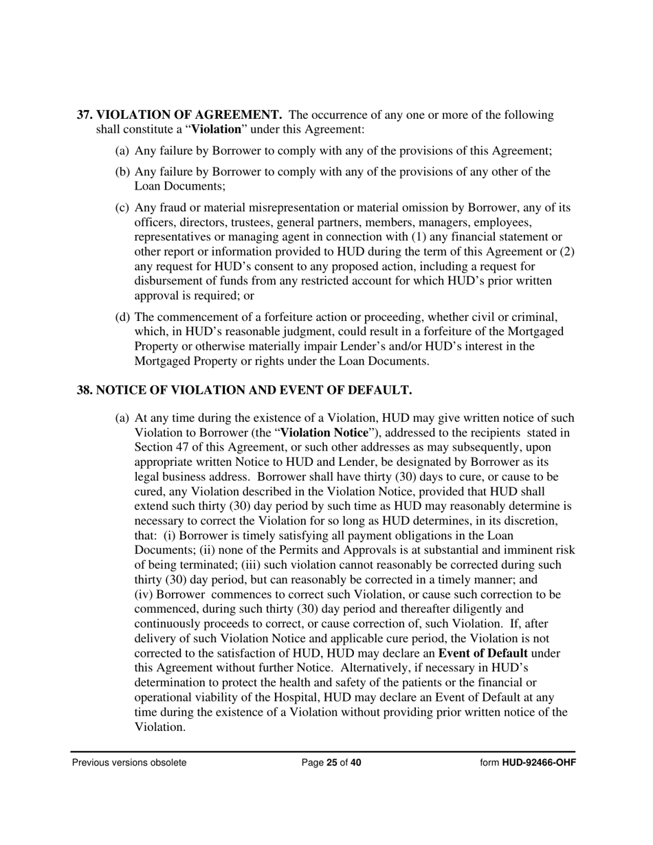 Form HUD-92466-OHF Hospital Regulatory Agreement - Borrower, Page 25