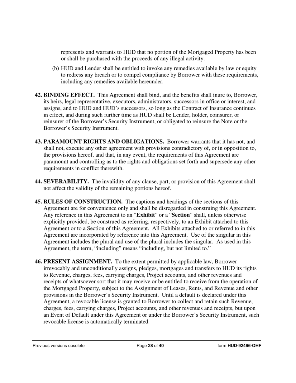Form HUD-92466-OHF Hospital Regulatory Agreement - Borrower, Page 28