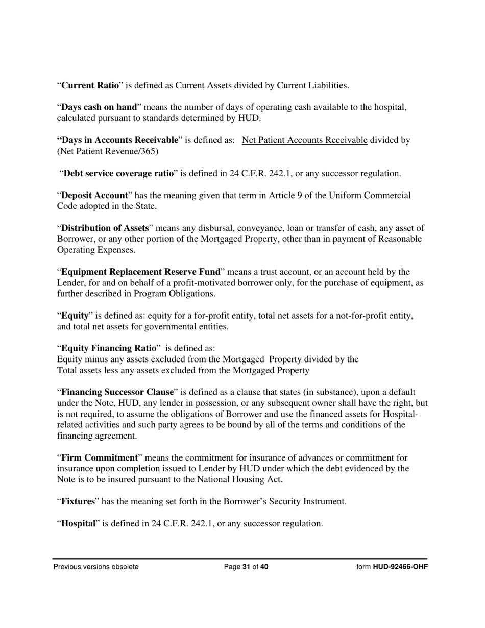 Form HUD-92466-OHF Hospital Regulatory Agreement - Borrower, Page 31