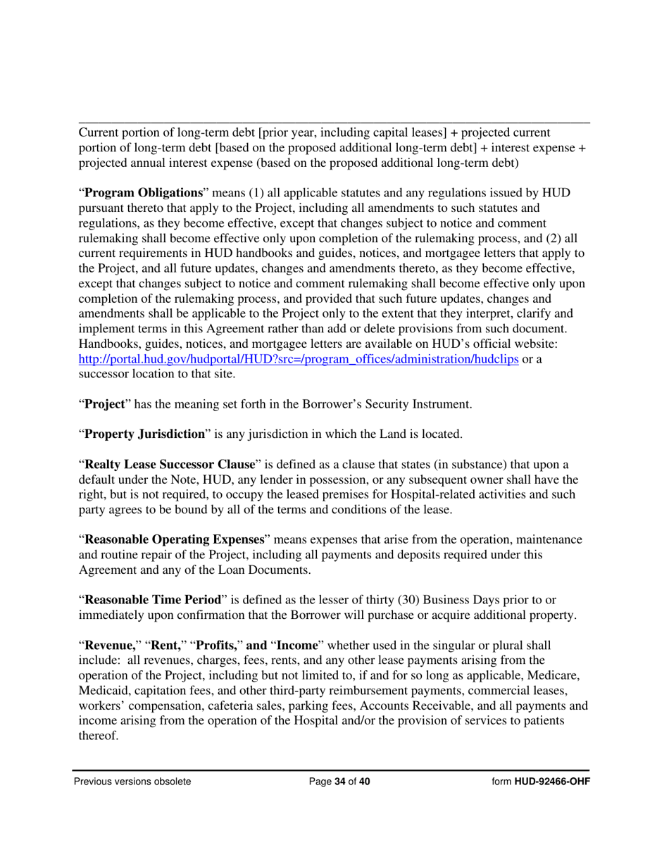 Form HUD-92466-OHF Hospital Regulatory Agreement - Borrower, Page 34