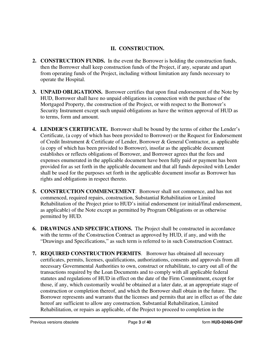 Form HUD-92466-OHF Hospital Regulatory Agreement - Borrower, Page 3