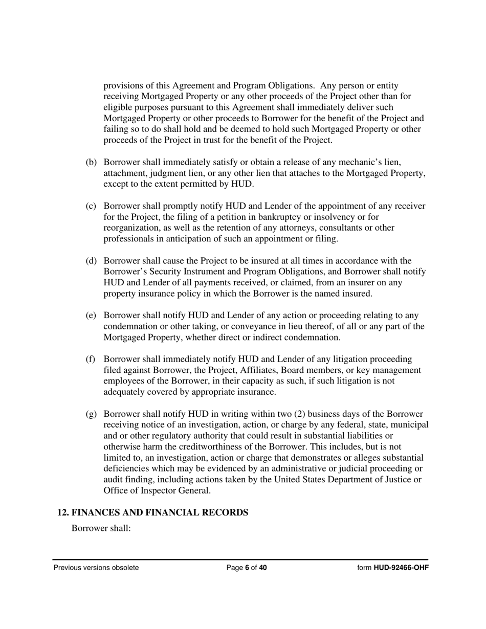 Form HUD-92466-OHF Hospital Regulatory Agreement - Borrower, Page 6