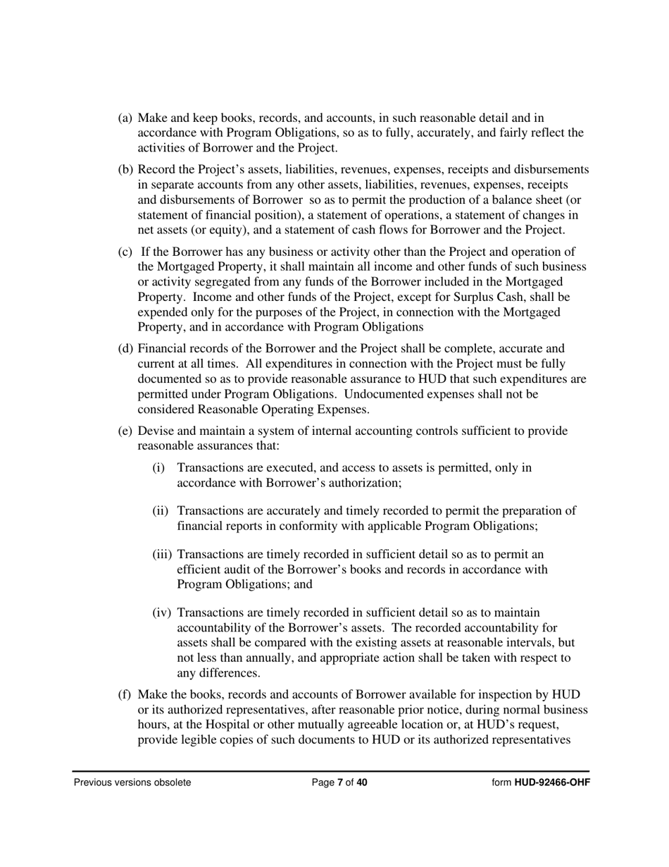 Form HUD-92466-OHF Hospital Regulatory Agreement - Borrower, Page 7