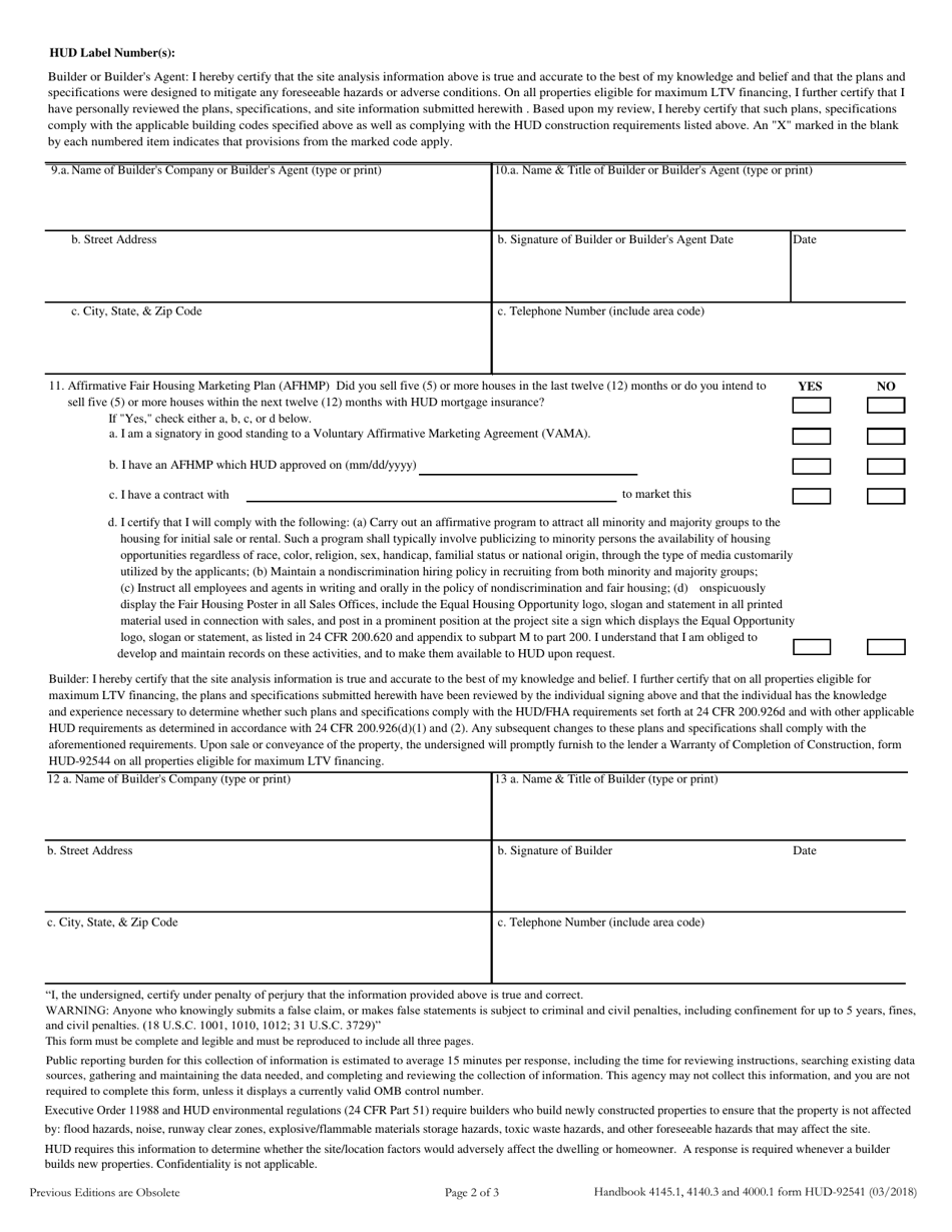 Form HUD-92541 - Fill Out, Sign Online and Download Fillable PDF ...