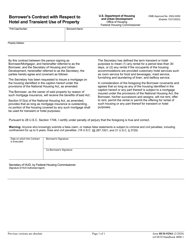 Document preview: Form HUD-92561 Borrower's Contract With Respect to Hotel and Transient Use of Property
