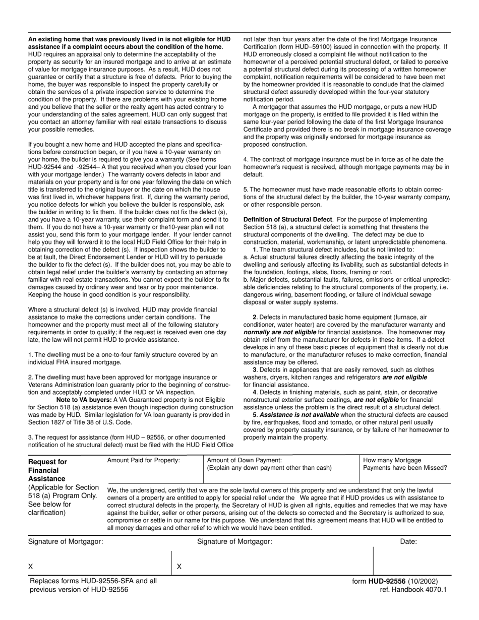 Form HUD-92556 Construction Complaint for New Constructed Property, Page 2