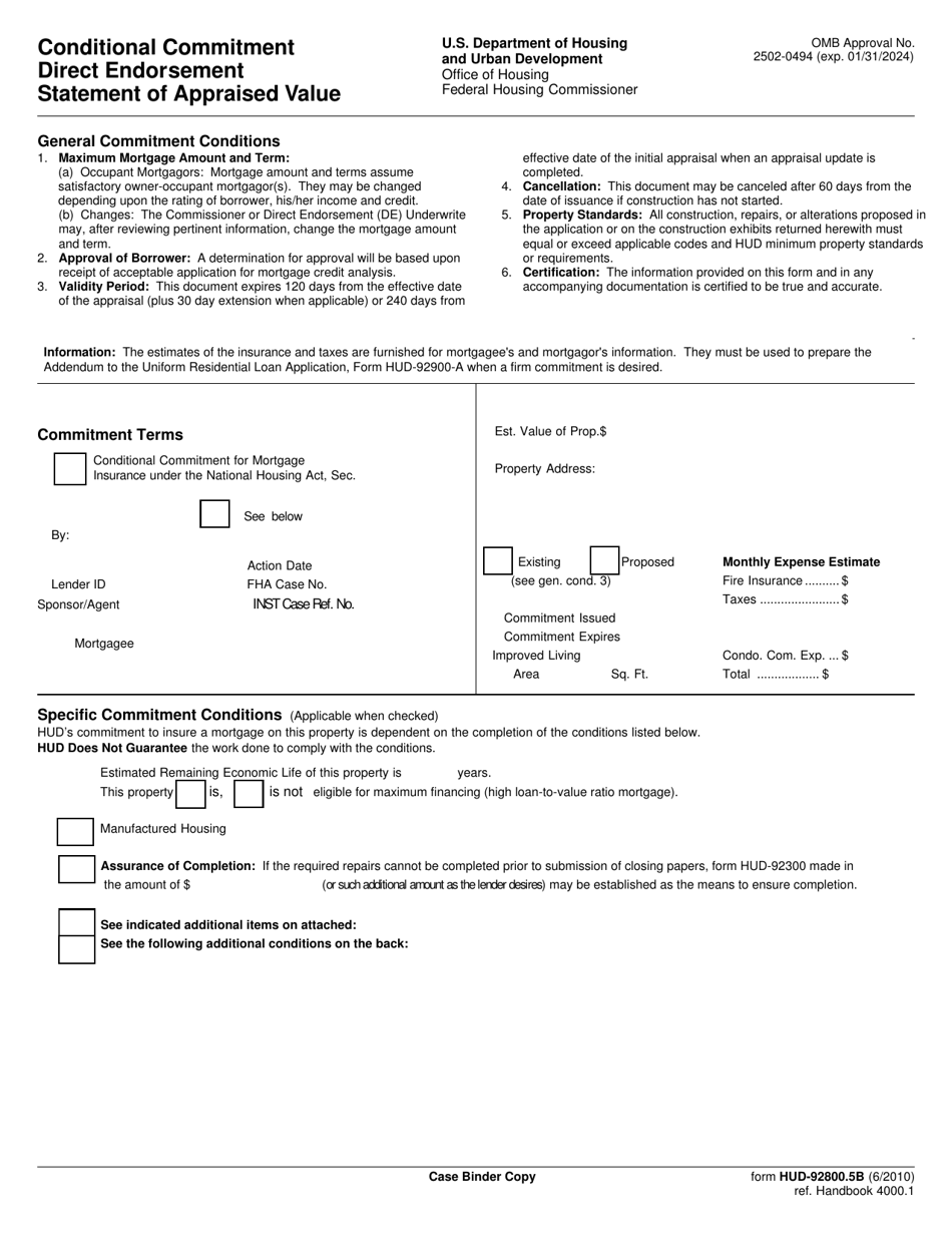 Form HUD-92800.5B Conditional Commitment Direct Endorsement Statement of Appraised Value, Page 3