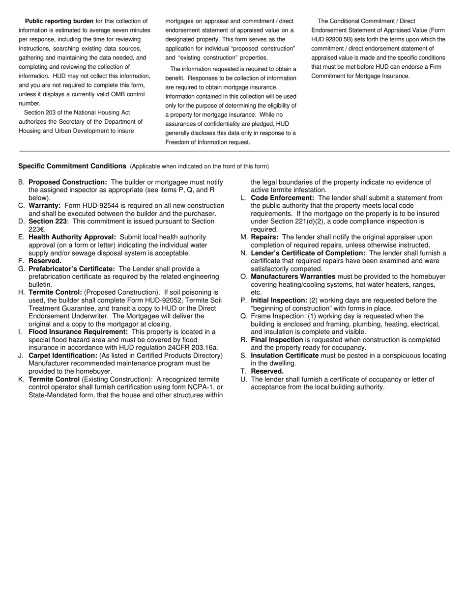 Form HUD-92800.5B Conditional Commitment Direct Endorsement Statement of Appraised Value, Page 4