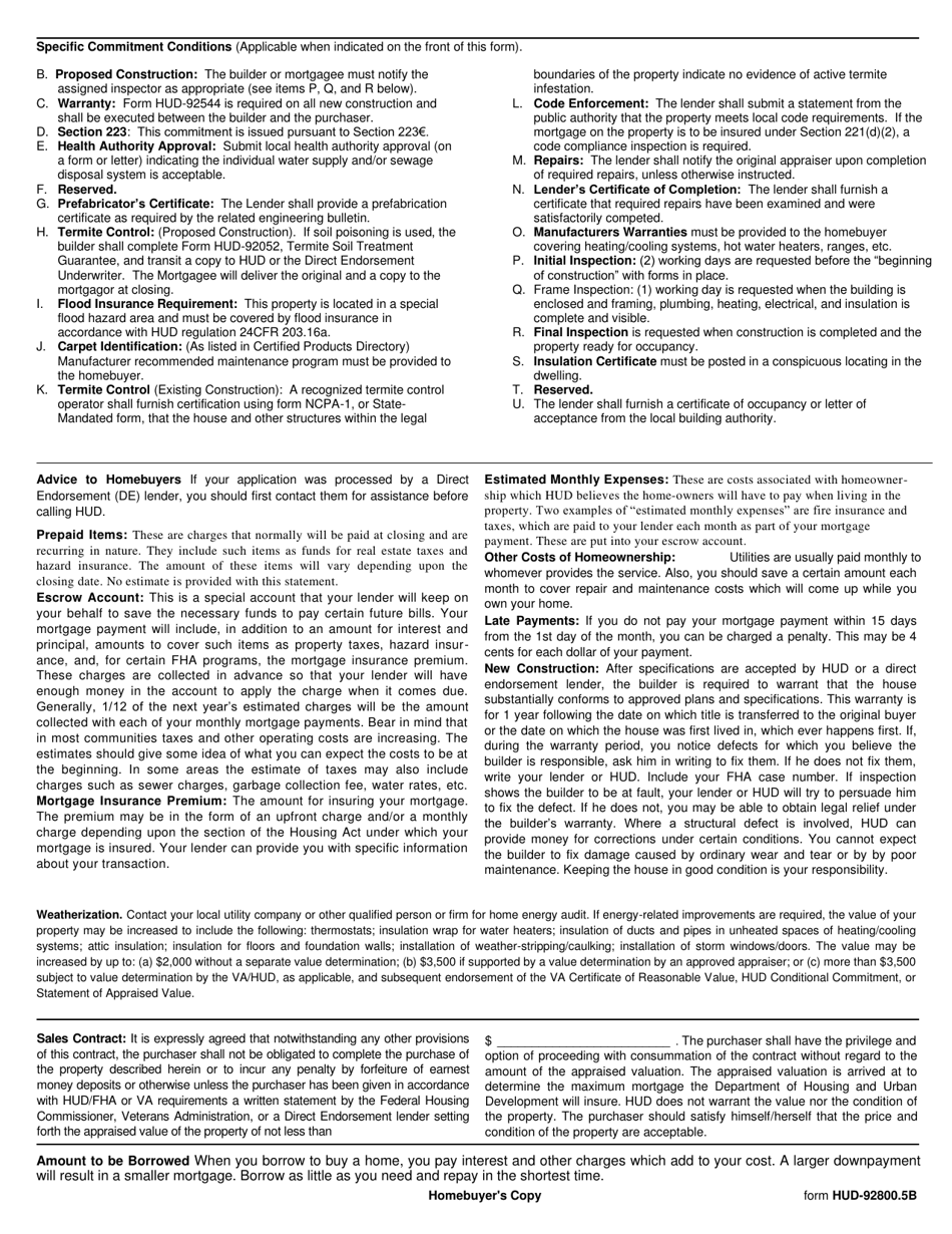 Form HUD-92800.5B Conditional Commitment Direct Endorsement Statement of Appraised Value, Page 6