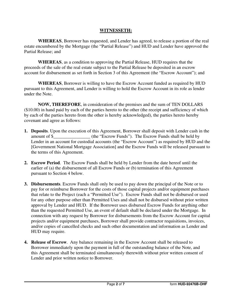 Form HUD-92476B-OHF Escrow for Proceeds From Partial Release of Collateral, Page 2