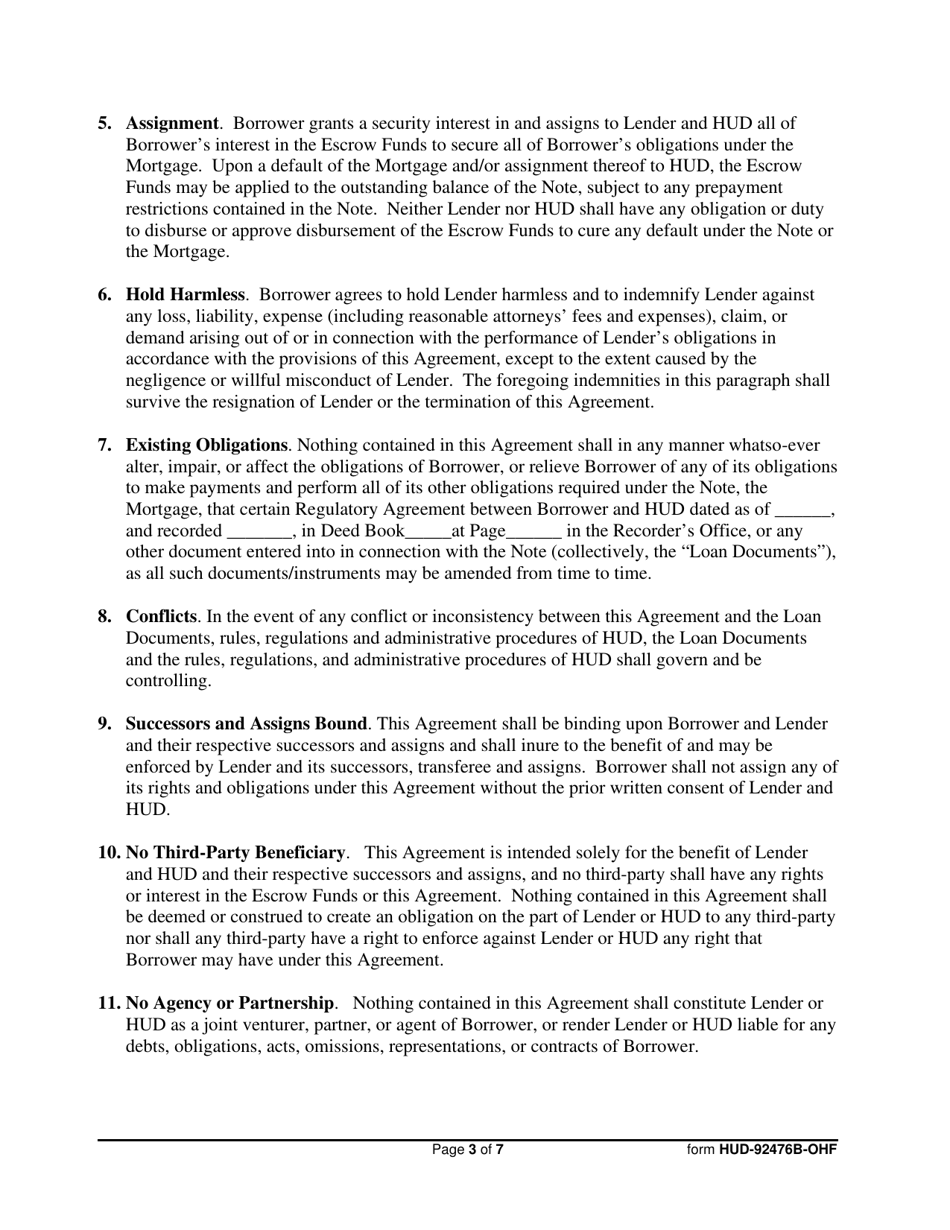 Form HUD-92476B-OHF Escrow for Proceeds From Partial Release of Collateral, Page 3