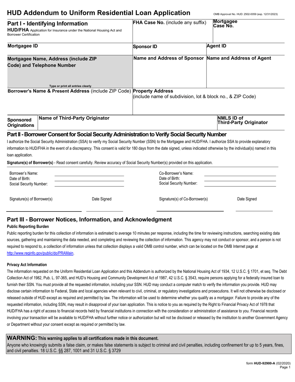 Form HUD-92900-A - Fill Out, Sign Online And Download Fillable PDF ...