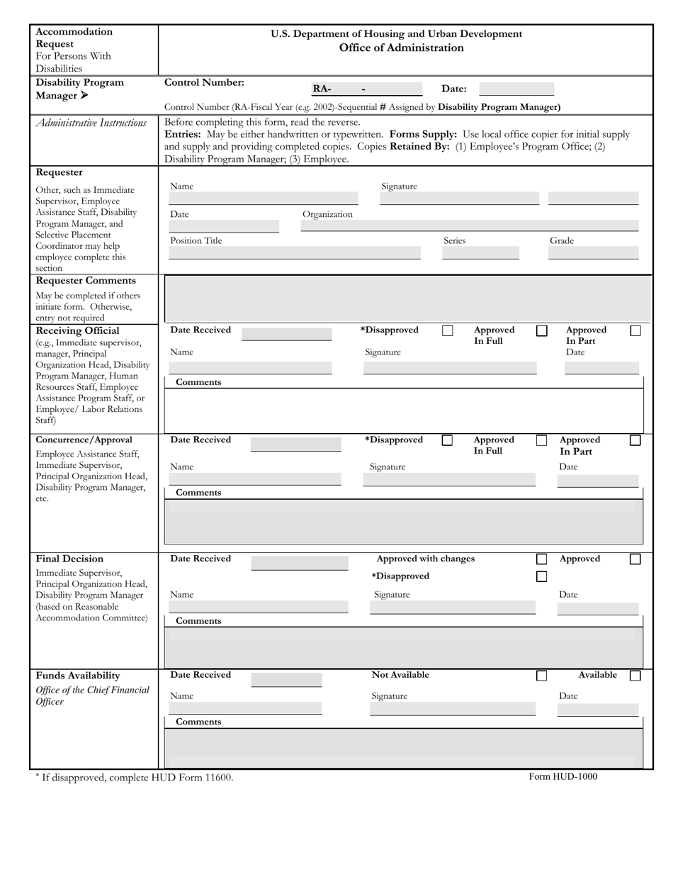 Form HUD-1000 Accommodation Request for Persons With Disabilities, Page 1