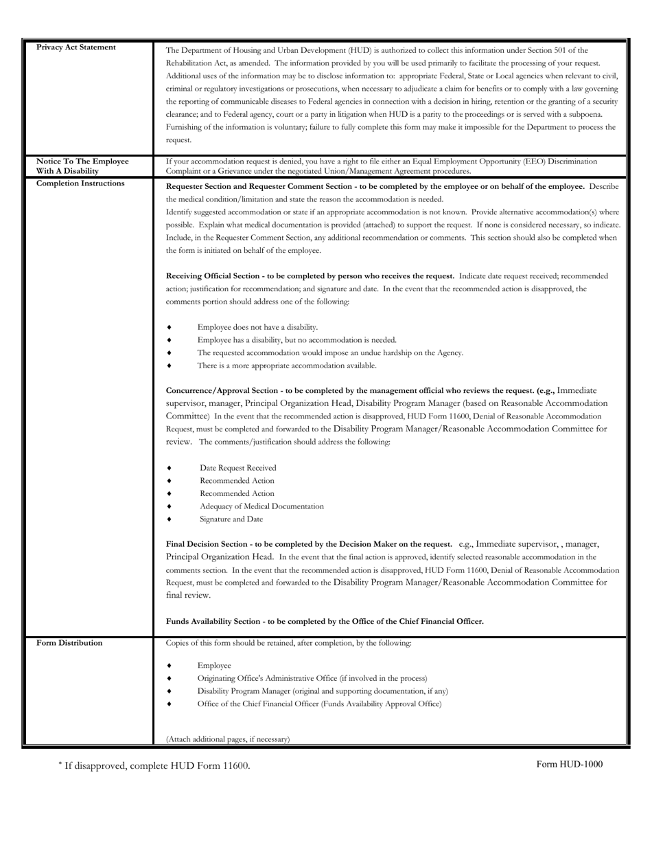Form HUD-1000 Accommodation Request for Persons With Disabilities, Page 2