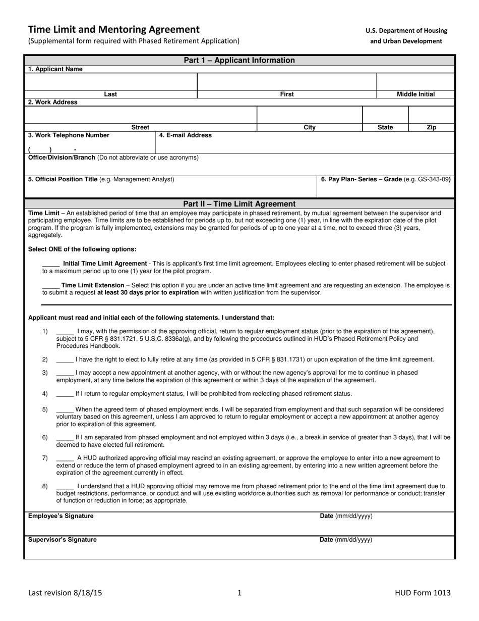Form HUD-1013 Time Limit and Mentoring Agreement, Page 1
