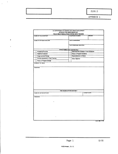 Form HUD-1069 Appendix 1  Printable Pdf