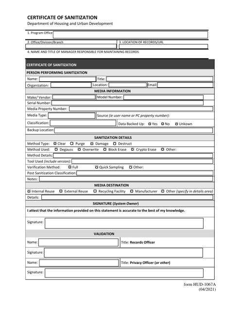Form HUD-1067A  Printable Pdf