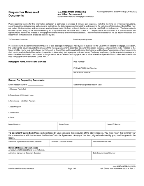 Form HUD-11708 Request for Release of Documents