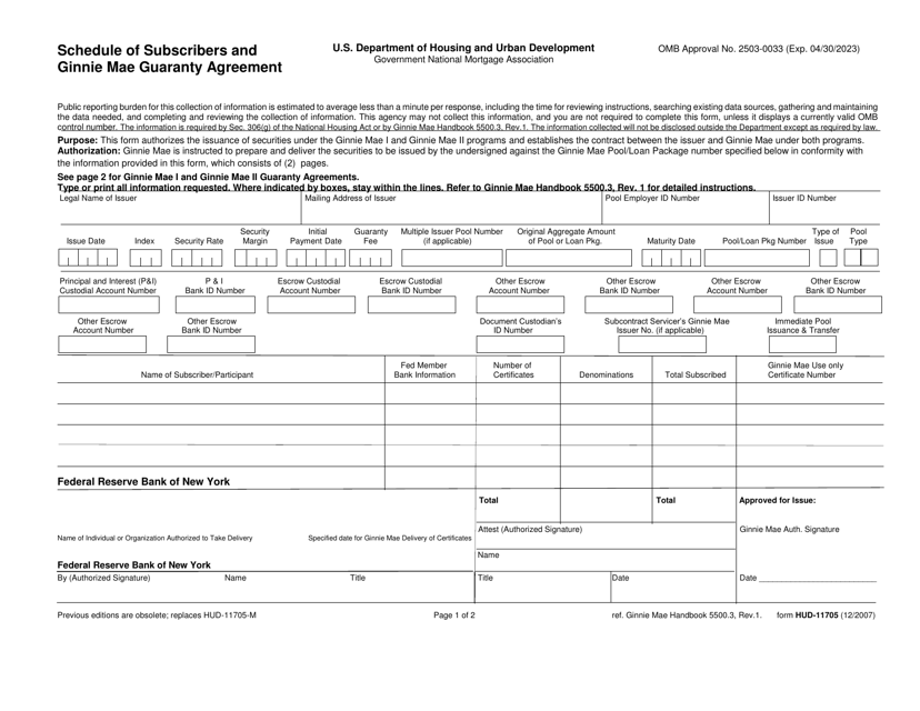 Form HUD-11705 Schedule of Subscribers and Ginnie Mae Guaranty Agreement