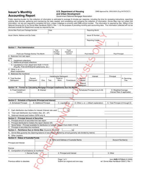 Form HUD-11710-A Issuer's Monthly Accounting Report