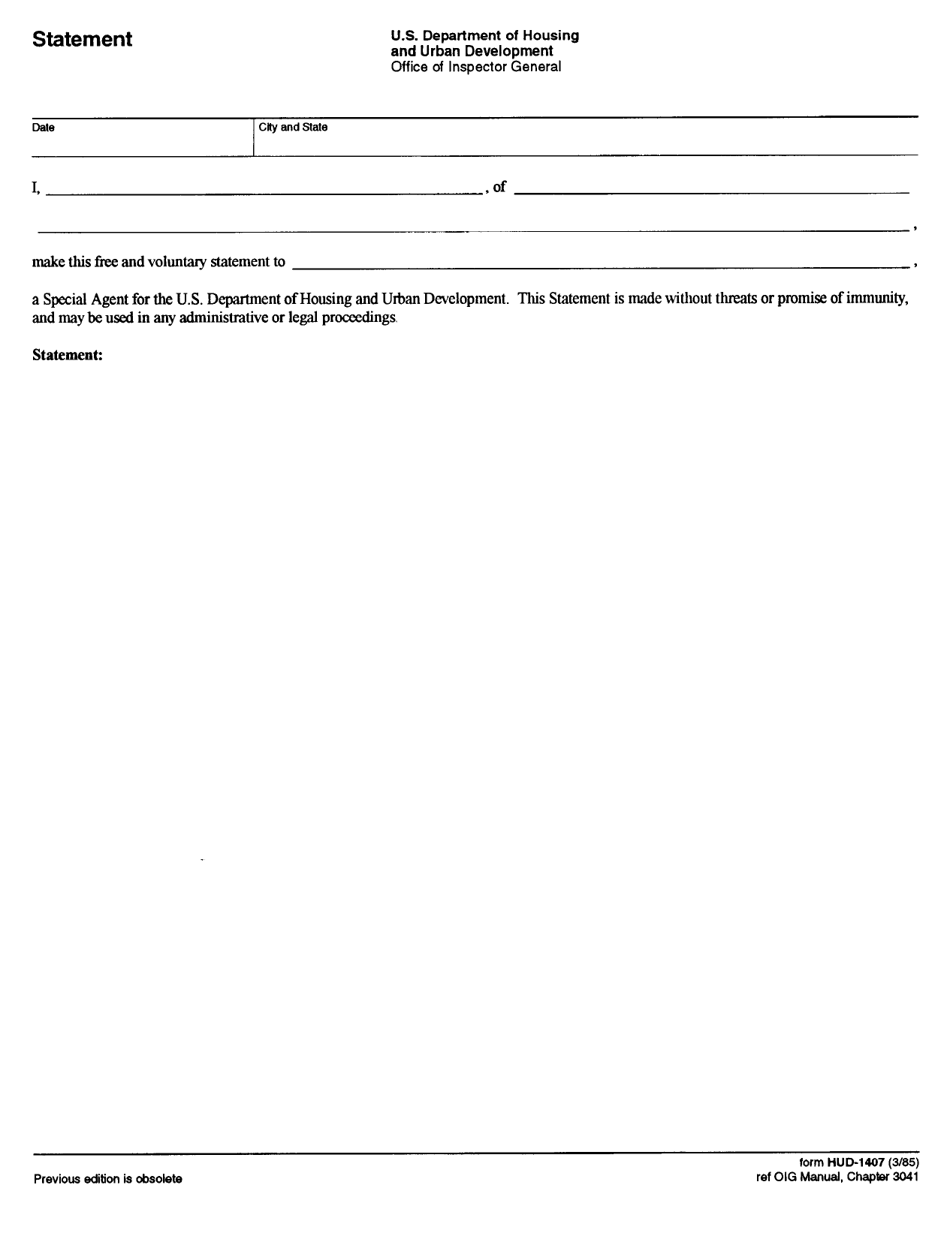Form HUD-1407 Statement, Page 1