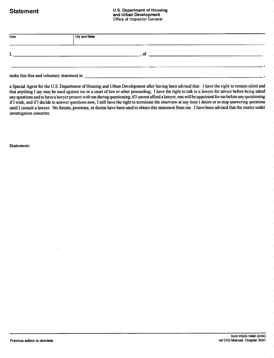 Form HUD-1440 Statement, Page 1