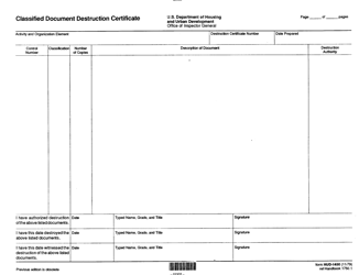 Document preview: Form HUD-1450 Classified Document Destruction Certificate