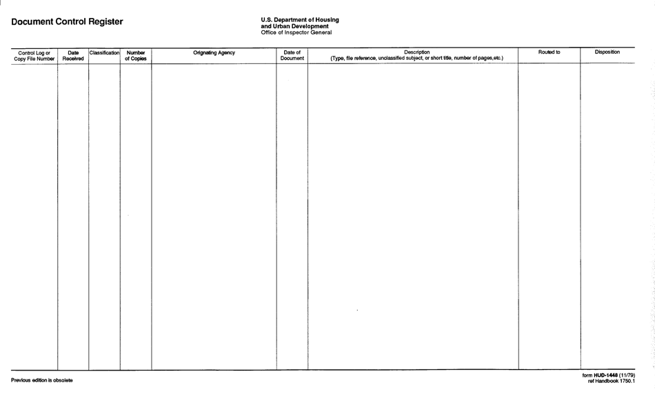 Form HUD-1448 Document Control Register, Page 1