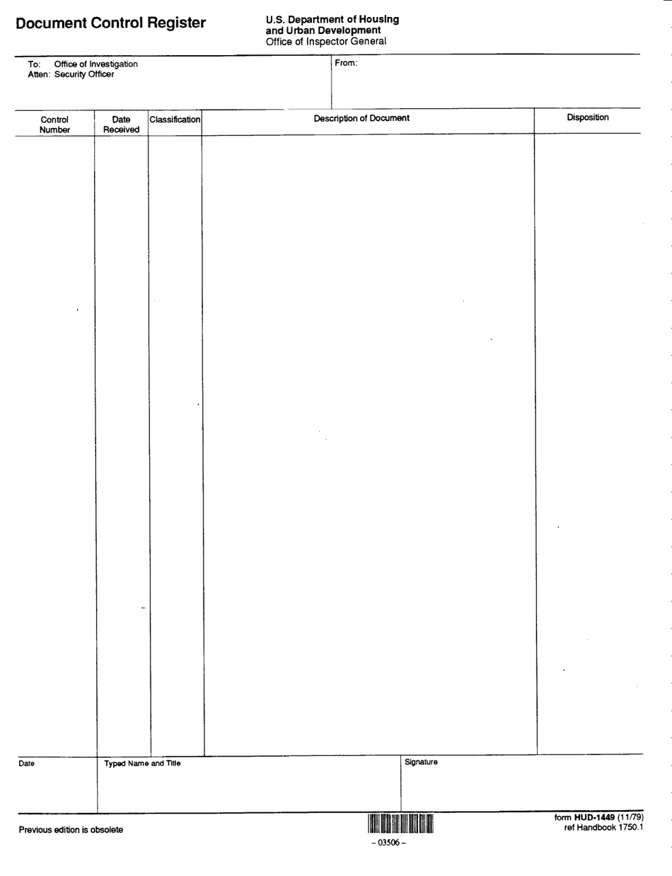 Form HUD-1449 Document Control Register, Page 1