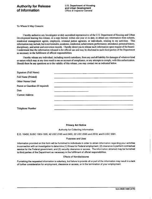 Form HUD-1459  Printable Pdf